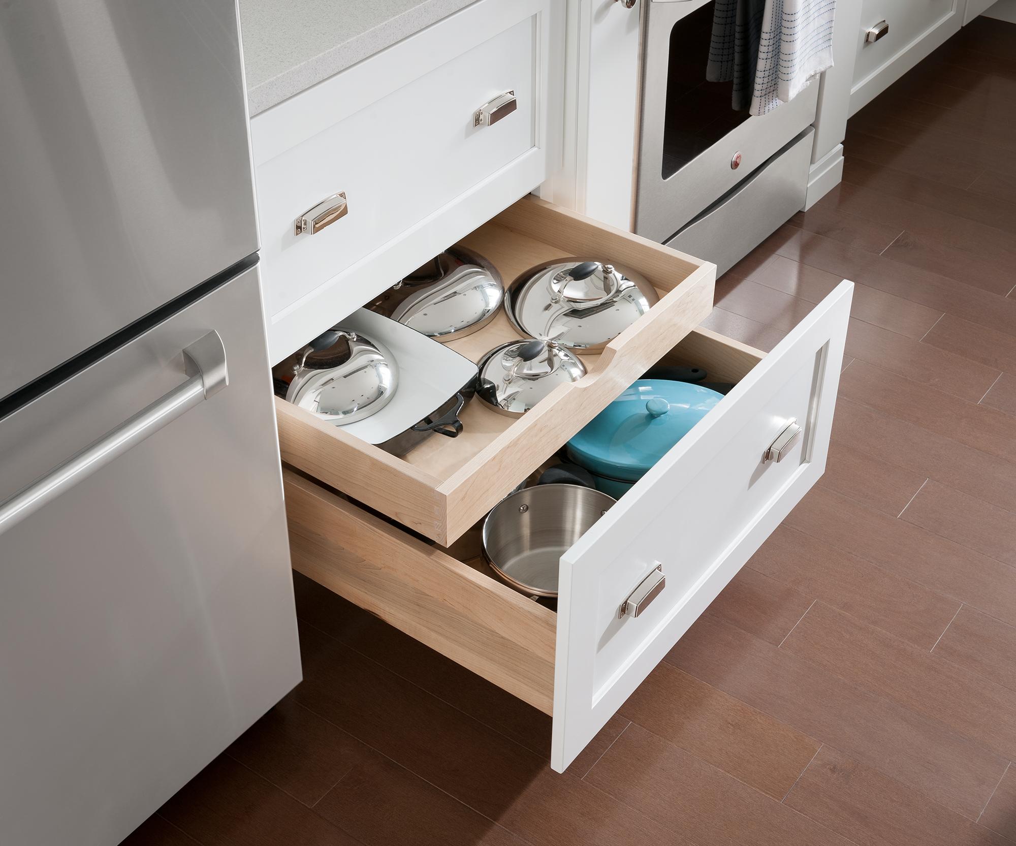 Tiered Storage with Hidden Slide-out | Medallion at Menards Cabinets